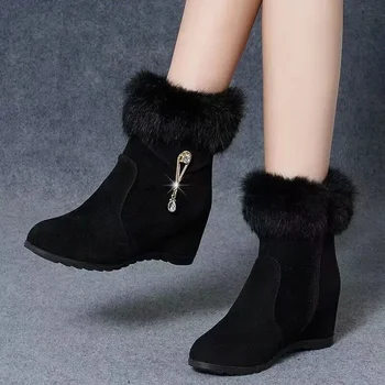 Женские ботинки на молнии, женская обувь в продаже 2023 года, новые вельветовые короткие плюшевые сапоги, зимние однотонные современные Zapato на квадратном каблуке