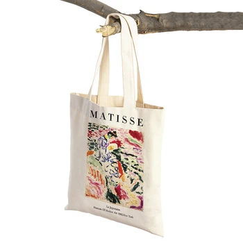  Женская сумка-тоут через плечо, холщовая сумка для покупок, женские сумки для покупок в супермаркете с абстрактным пейзажем в стиле ретро Матисса
