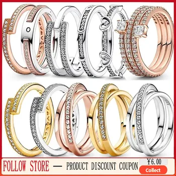 Популярное высококачественное оригинальное тройное кольцо из 100% стерлингового серебра 925 пробы, спиральное кольцо и паве, плотно Установленное переплетенное тройное кольцо