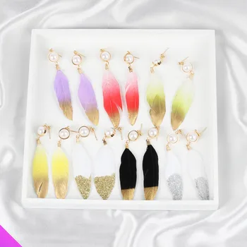  Оптовая продажа, 10 Красивых сережек-подвесок с перьями, Простые милые романтические ювелирные подарки для модных девушек, Лето 2021, 5 цветов