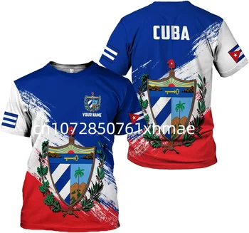  Футболки с эмблемой флага Кубы с пользовательским названием, Мужские и женские Повседневные футболки с круглым вырезом и короткими рукавами, Летняя мода, уличные топы в стиле Харадзюку