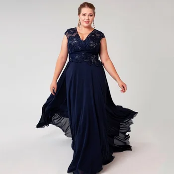  Темно-синие шифоновые свадебные платья для гостей 2022 года, Трапециевидное платье с V-образным вырезом для матери невесты, женское платье с короткими рукавами, вечернее платье с аппликацией