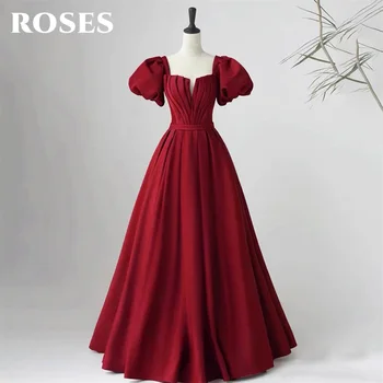  Платья для особых случаев с розами и бордовым пятном, Вечерние платья со шнуровкой сзади, Короткие рукава, Длинные вечерние платья vestidos de fiesta