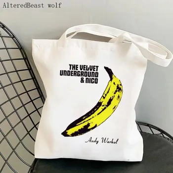  энди Уорхол-сумка с принтом velvet underground, женская сумка для покупок в стиле харадзюку, холщовая сумка для покупок, женская сумка-тоут на плечо, женская сумка-тоут